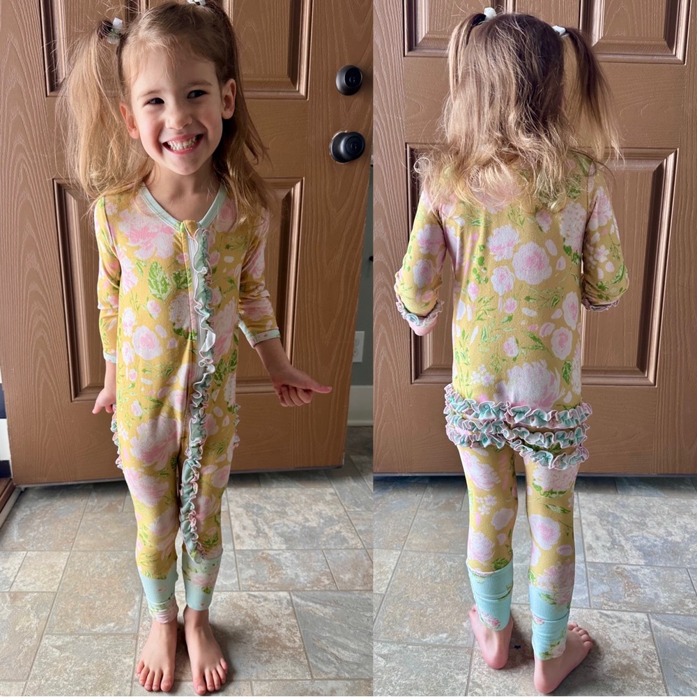 SweetHoney | Yellow Floral Ruffled Dreamer Pajama Jumper | Size 2T